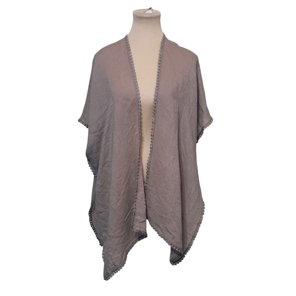 Steve Madden Women Tan Crochet Lace Back Kimono Wrap OSFM Boho Neutral Festival
